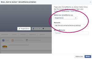 Screenshot Facebook mit Verlinkung Call-to-Action Button