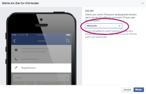 Screenshot Facebook Verlinkung Call-to-Action Button für iOS-Nutzer