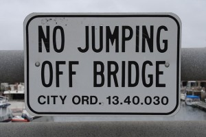 Schild No Jumping off Bridge