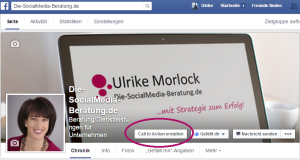 Screenshot Facebook Seite Ulrike Morlock mit Button "Call-to-Action erstellen"